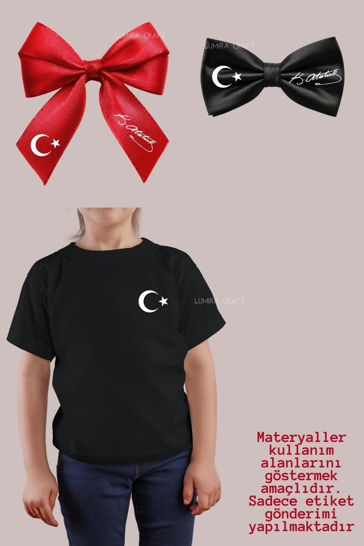 Beyaz Ay Yıldız ve Atatürk İmzası- Ütü ile Yapışan DTF Transfer, 23 Nisan- Tişört, Toka Baskı Kağıdı