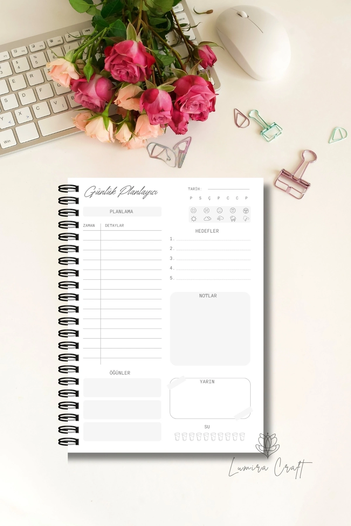 Renkli Çiçekli - A5 Boy Günlük Planlayıcı , Daily Planner, To Do List-Konsept Not Defteri, Notepad
