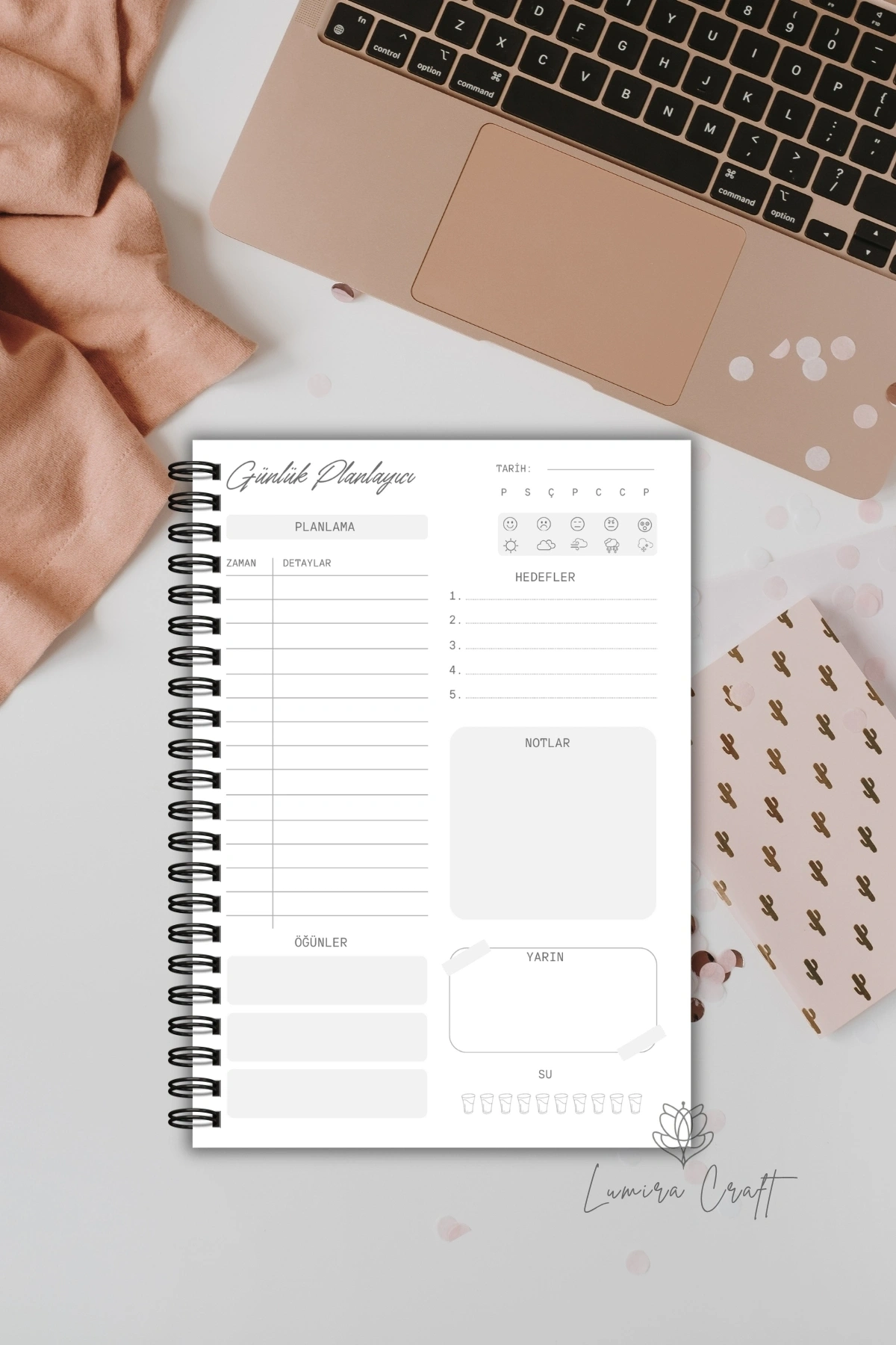Renkli Kuş Tüyü, A5-Günlük Planlayıcı , Daily Planner, To Do List-Konsept Not Defteri, Notepad