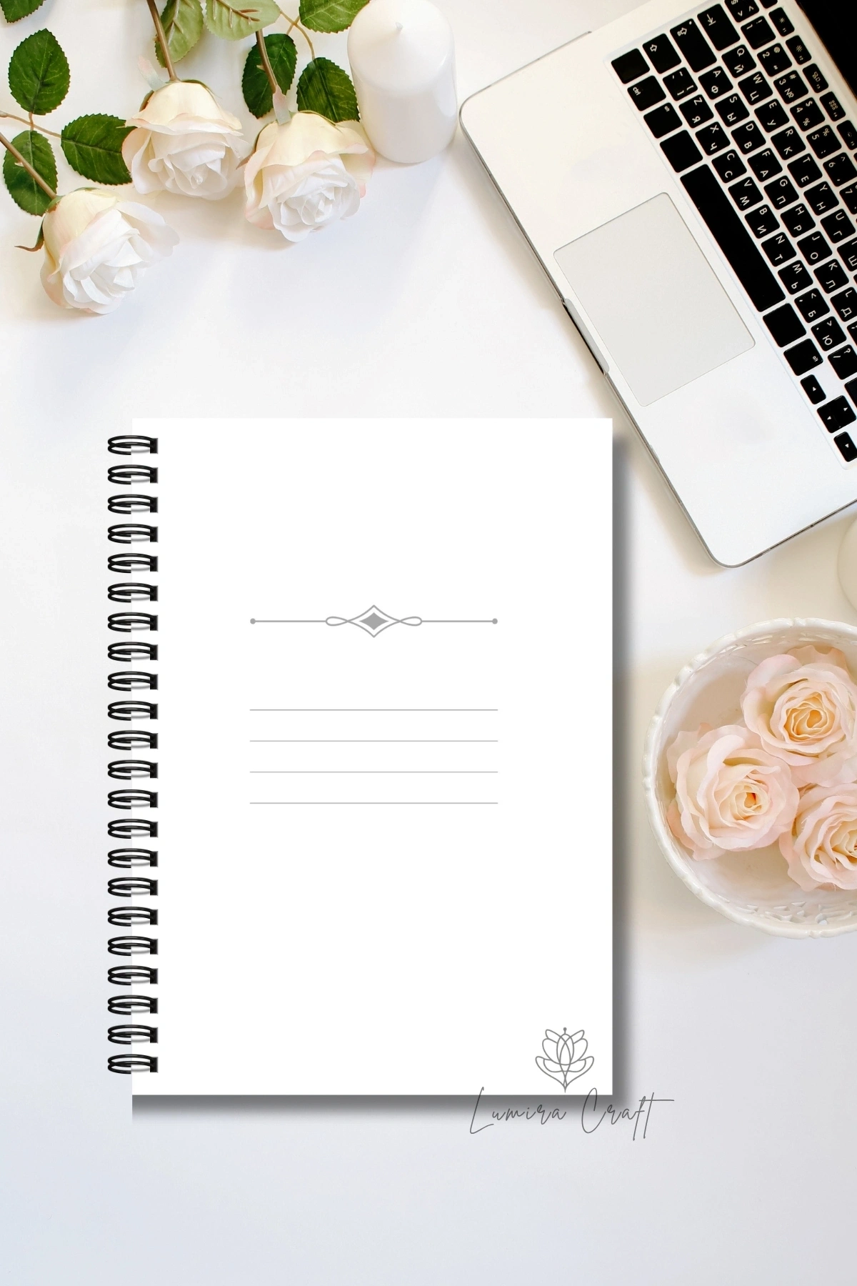 Beyaz Çiçekli, A5-Günlük Planlayıcı , Daily Planner, To Do List-Konsept Not Defteri, Notepad