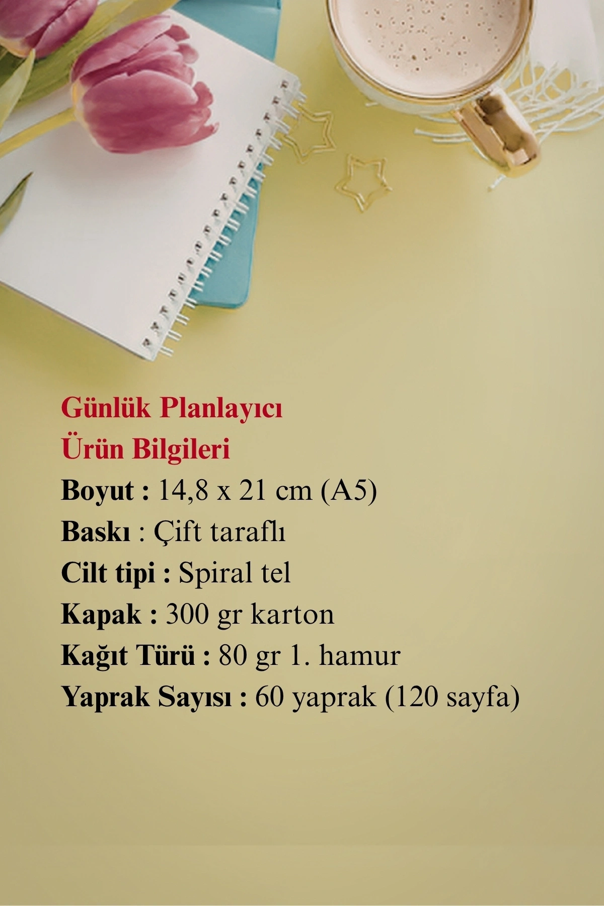 Soft Yeşil Çiçekli, A5-Günlük Planlayıcı , Daily Planner, To Do List-Konsept Not Defteri, Notepad