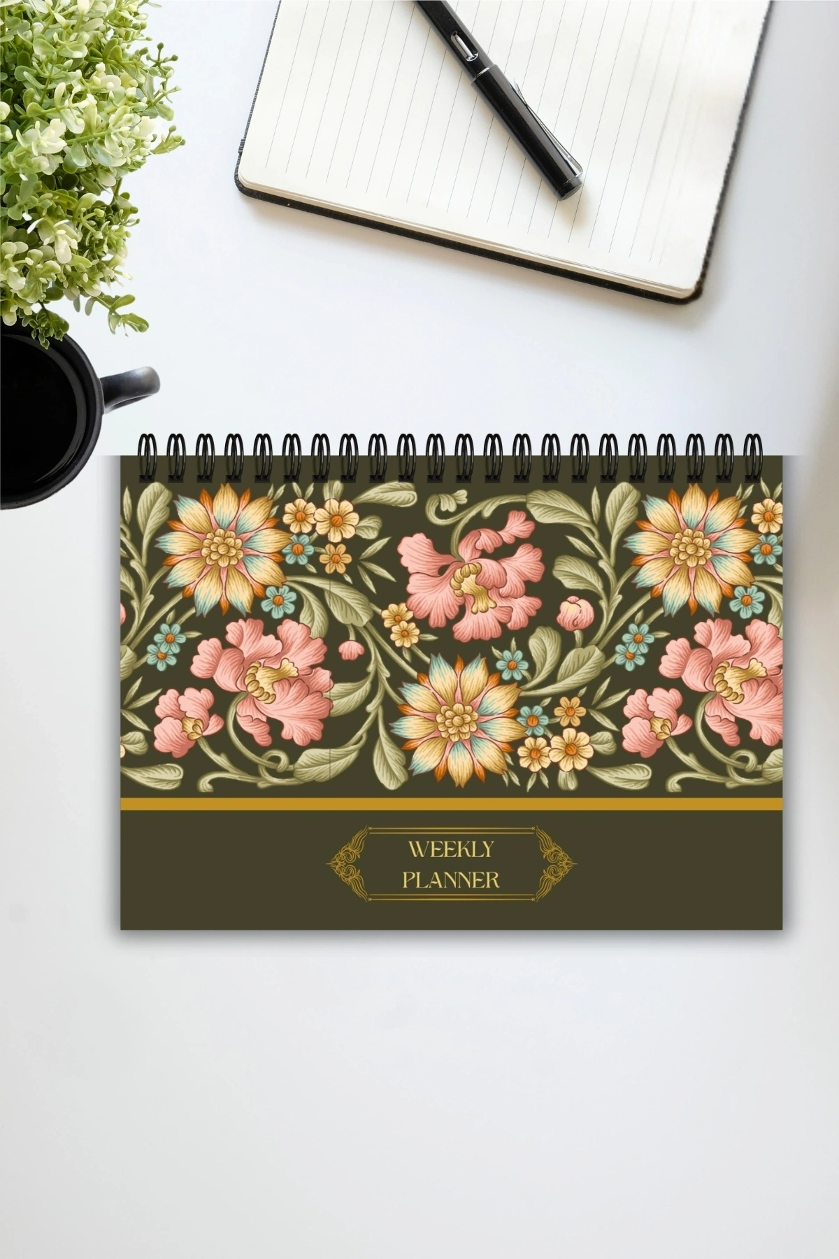 Etnik Çiçek Desenli A5-Haftalık Planlayıcı , Weekly Planner, To Do List-Konsept Not Defteri, Notepad