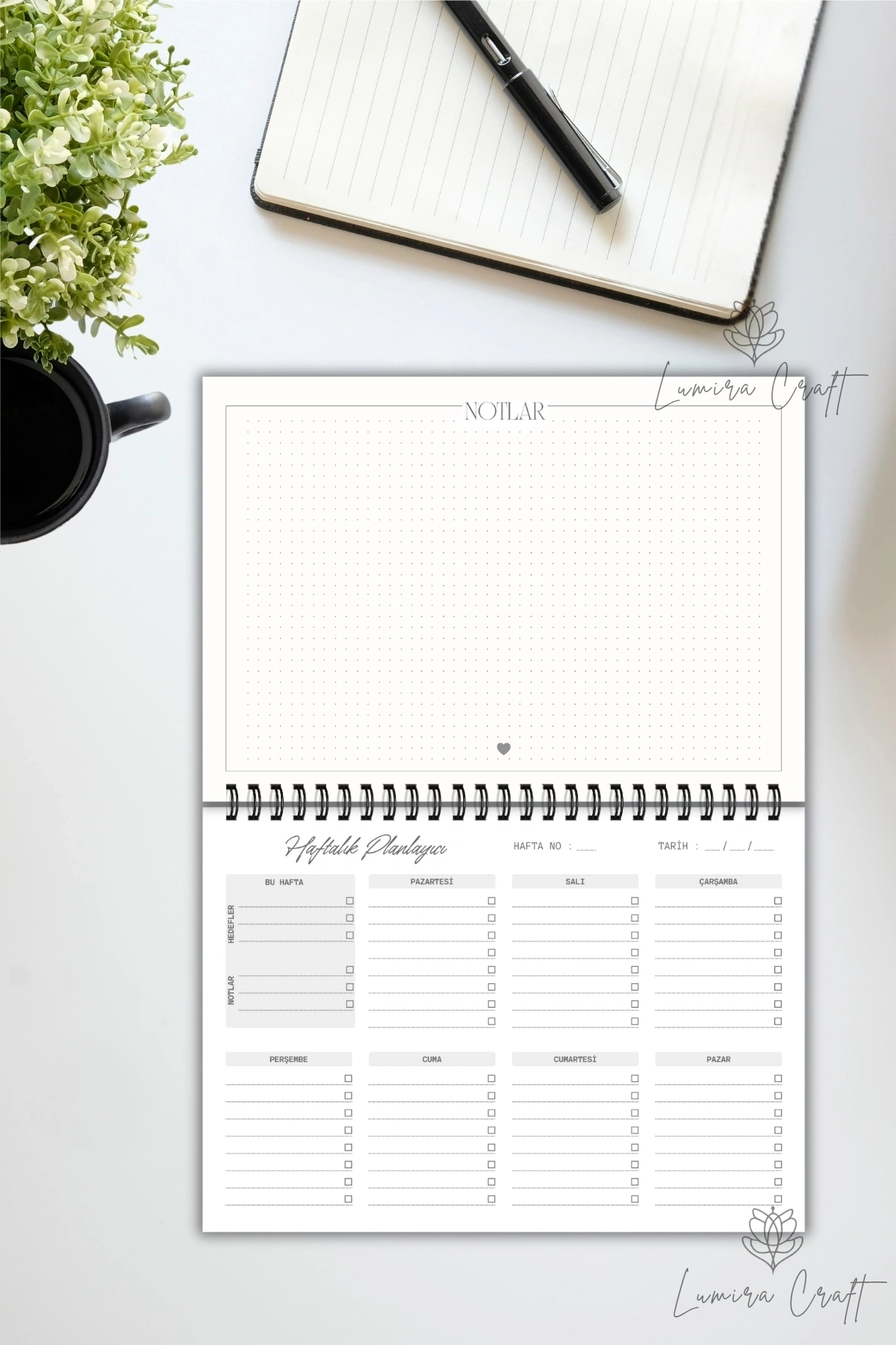 Etnik Çiçek Desenli A5-Haftalık Planlayıcı , Weekly Planner, To Do List-Konsept Not Defteri, Notepad