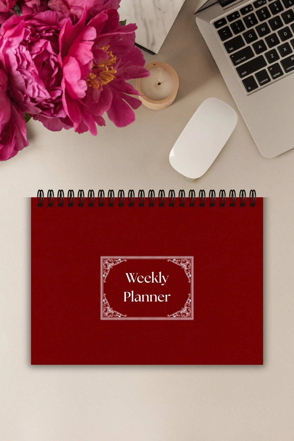 Kırmızı Nostaljik Kapak A5-Haftalık Planlayıcı , Weekly Planner, To Do List-Konsept Not Defter