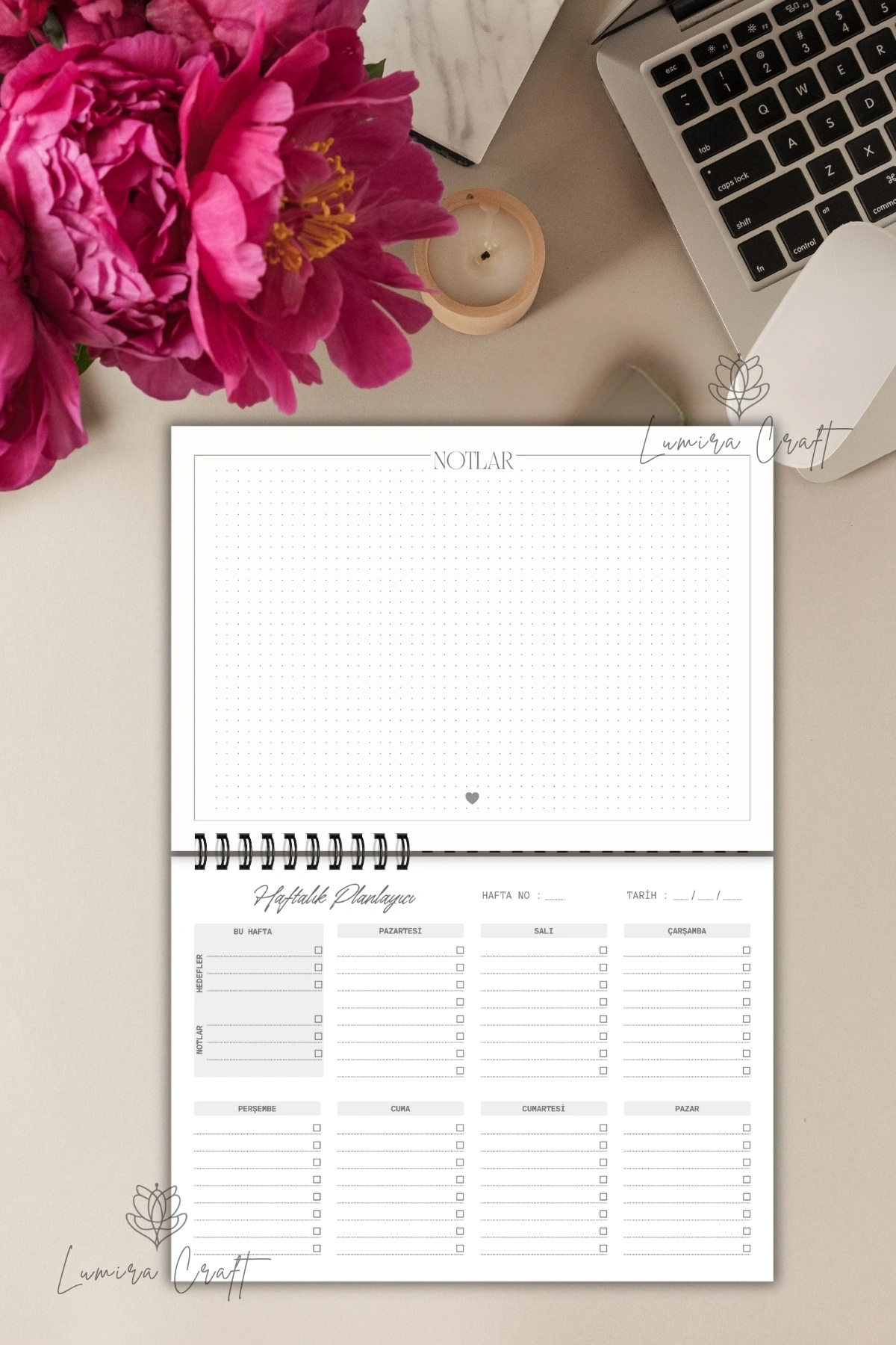 Kırmızı Nostaljik Kapak A5-Haftalık Planlayıcı , Weekly Planner, To Do List-Konsept Not Defter