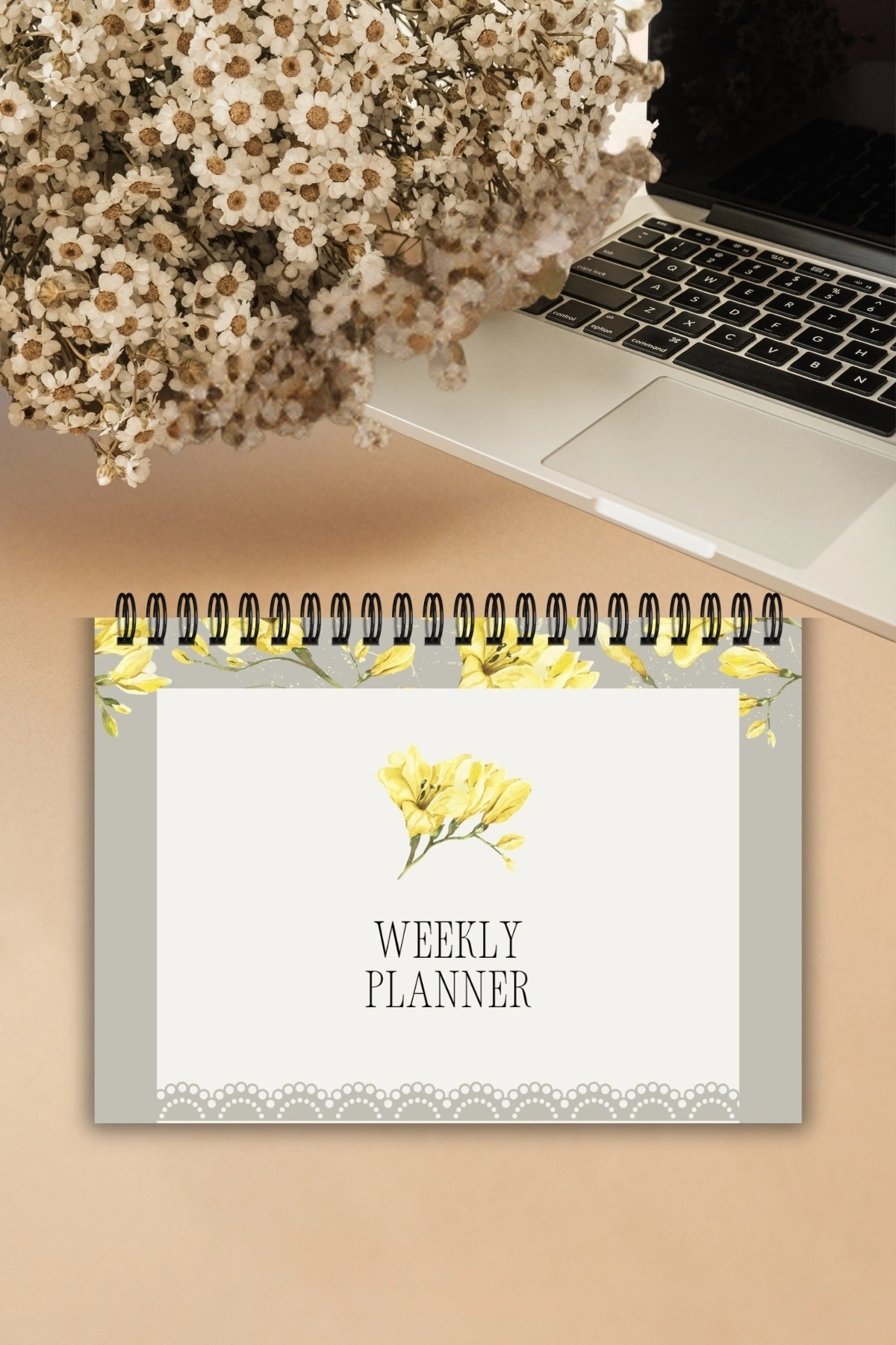 Sarı Çiçekli A5-Haftalık Planlayıcı , Weekly Planner, To Do List-Konsept Not Defteri