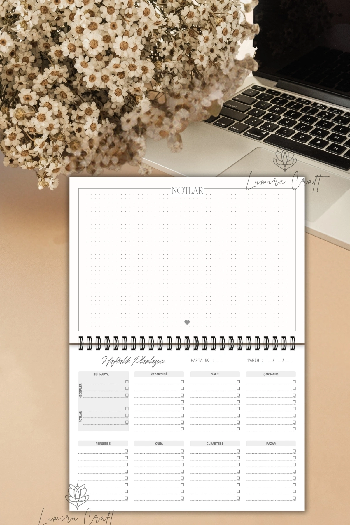 Sarı Çiçekli A5-Haftalık Planlayıcı , Weekly Planner, To Do List-Konsept Not Defteri