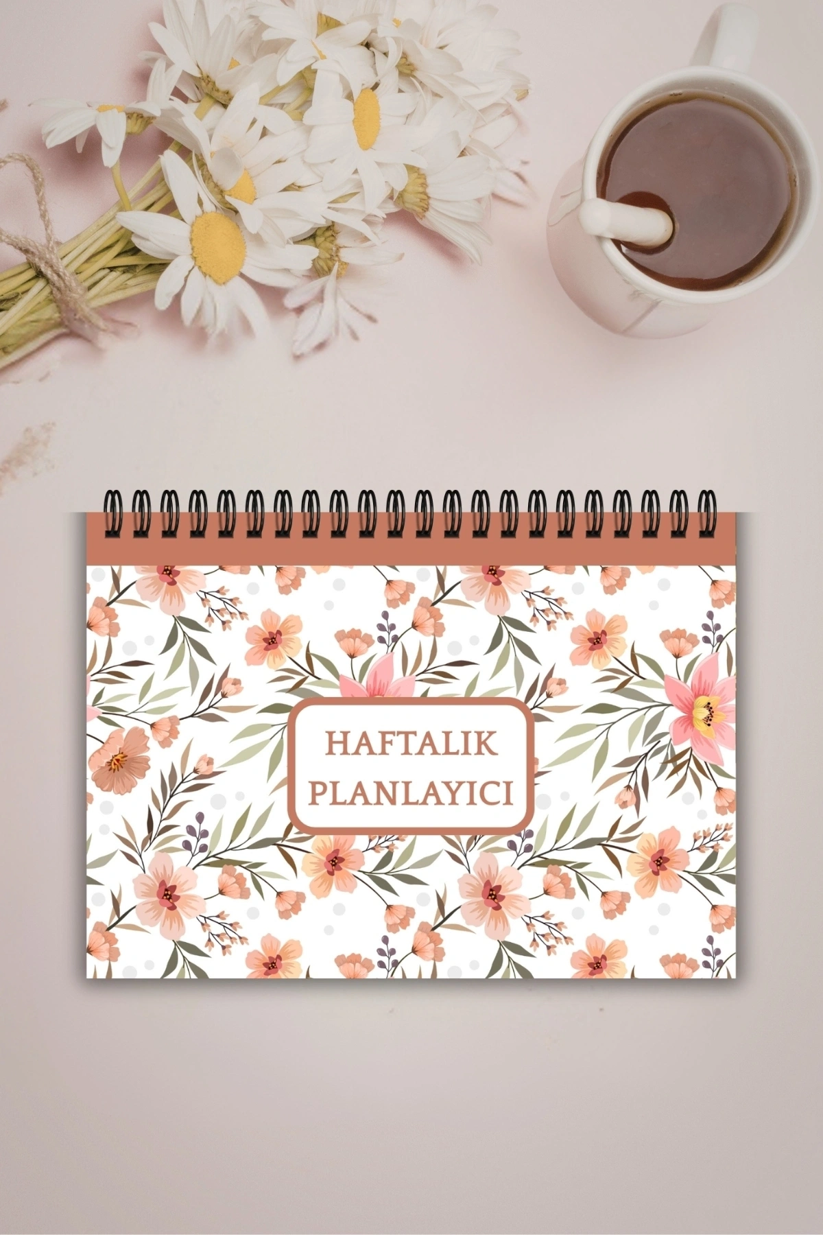 Kahverengi Çiçek Tasarım A5-Haftalık Planlayıcı , Weekly Planner, To Do List-Konsept Not Defteri