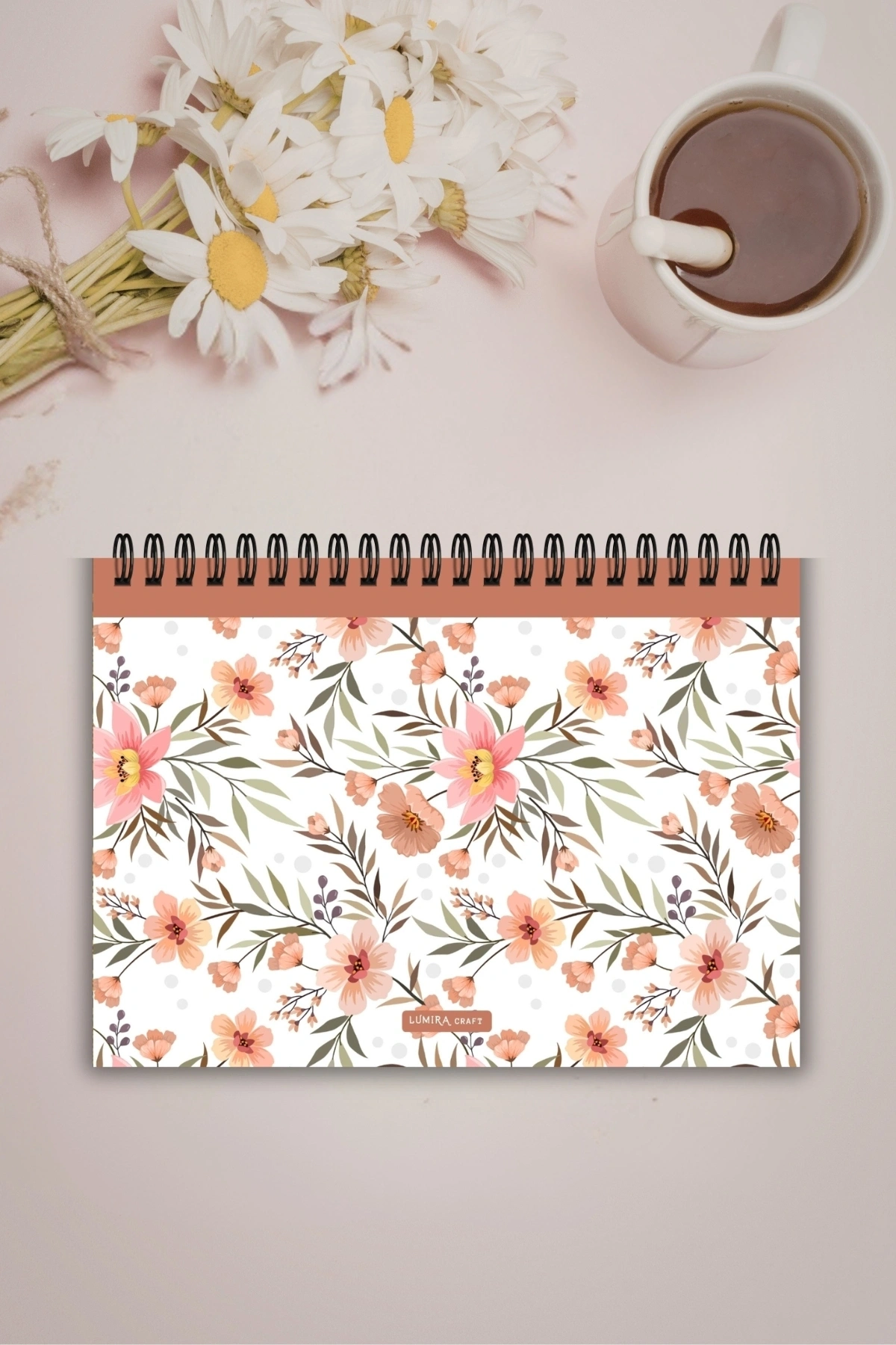 Kahverengi Çiçek Tasarım A5-Haftalık Planlayıcı , Weekly Planner, To Do List-Konsept Not Defteri