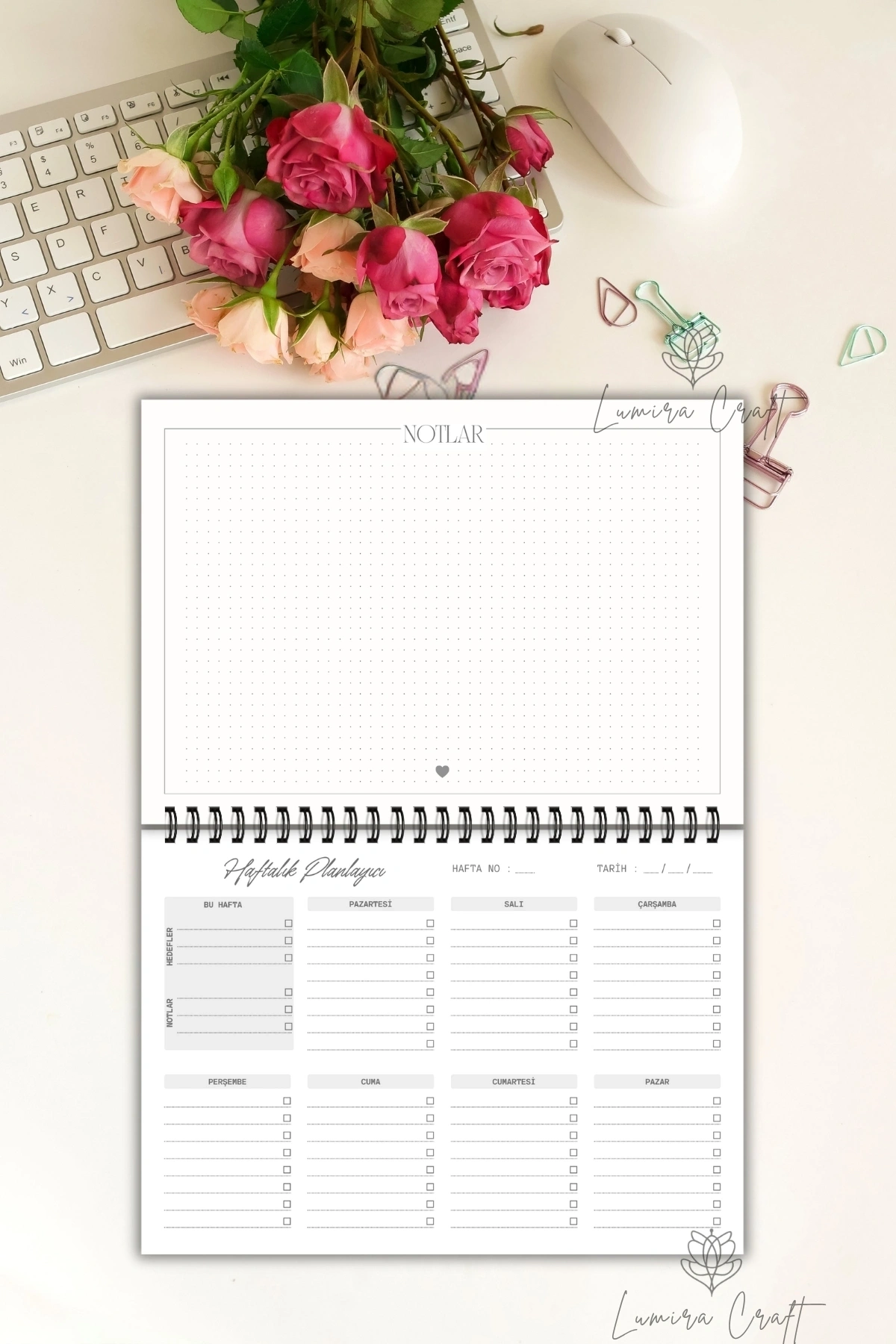 Elegant Floral A5-Haftalık Planlayıcı , Weekly Planner, To Do List-Konsept Not Defteri, Notepad
