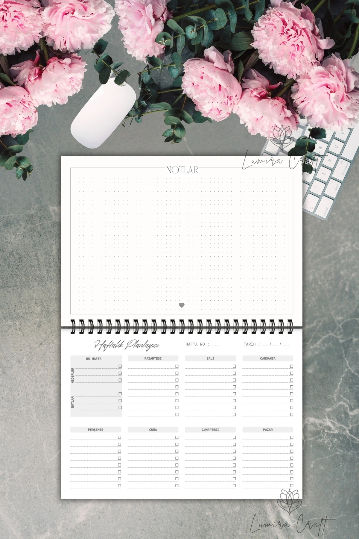 Renkli Çiçekler A5-Haftalık Planlayıcı , Weekly Planner, To Do List-Konsept Not Defteri, Notepad