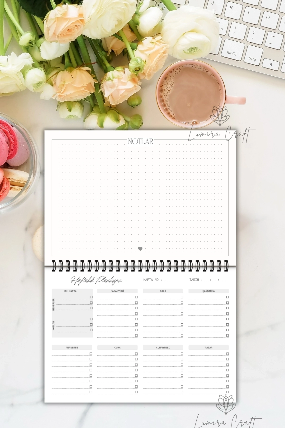 Soft Renkli Minimal A5-Haftalık Planlayıcı , Weekly Planner, To Do List-Konsept Not Defteri, Notepad