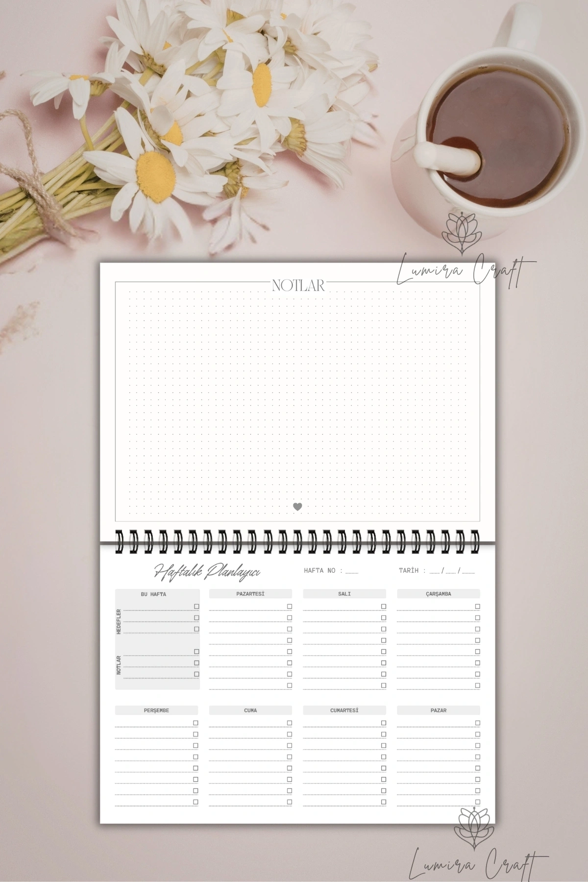 Pamuk Çiçeği A5-Haftalık Planlayıcı , Weekly Planner, To Do List-Konsept Not Defteri, Notepad