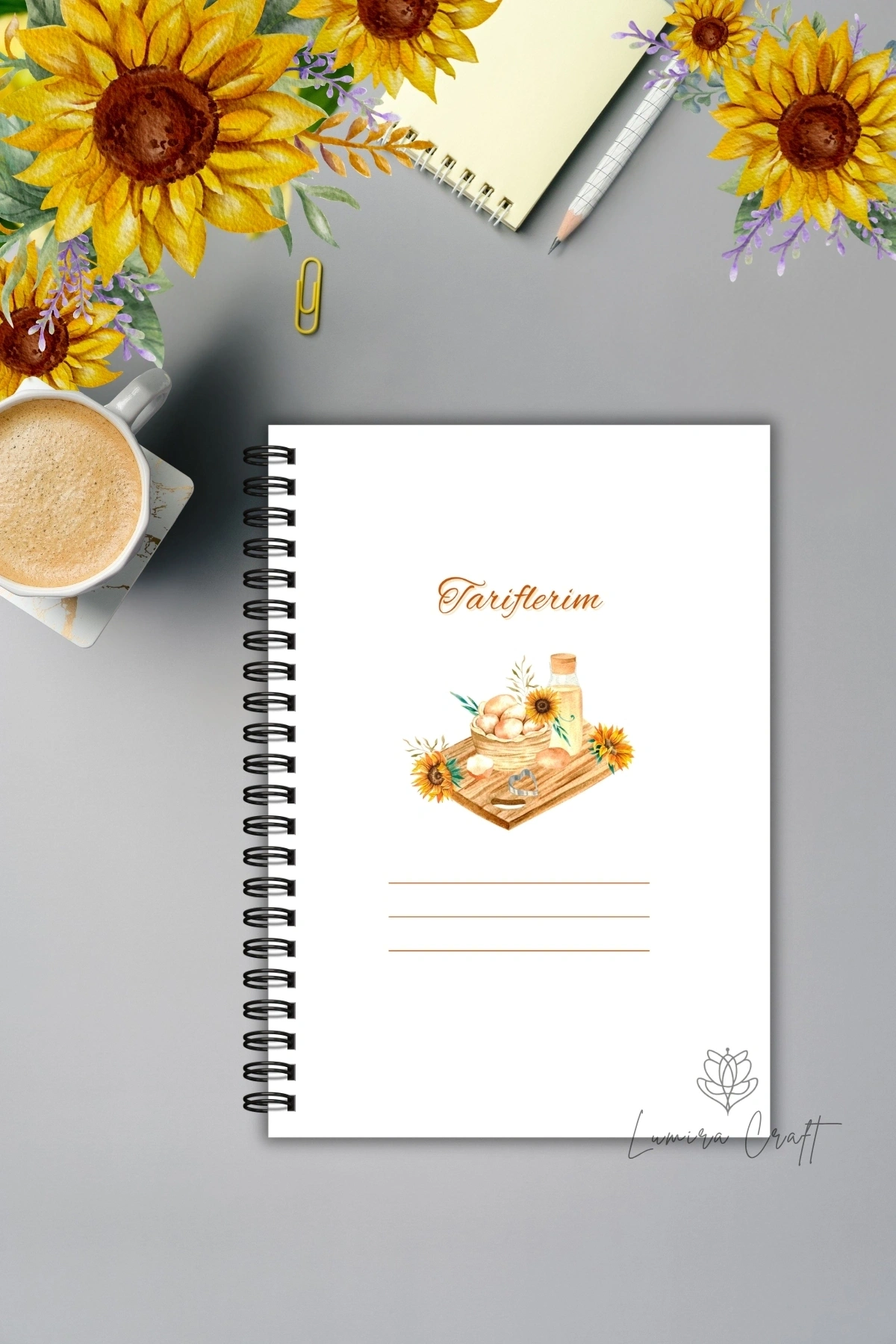 Nostaljik Ayçiçeği Annemin Gizli Tarifleri, Yemek Tarif Defteri, Tel Spiralli A5, Not Defteri