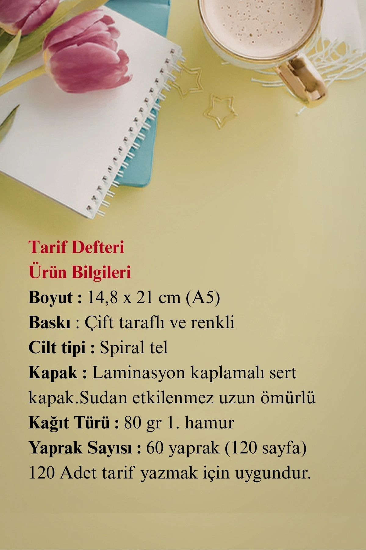Nostaljik Ayçiçeği Annemin Gizli Tarifleri, Yemek Tarif Defteri, Tel Spiralli A5, Not Defteri