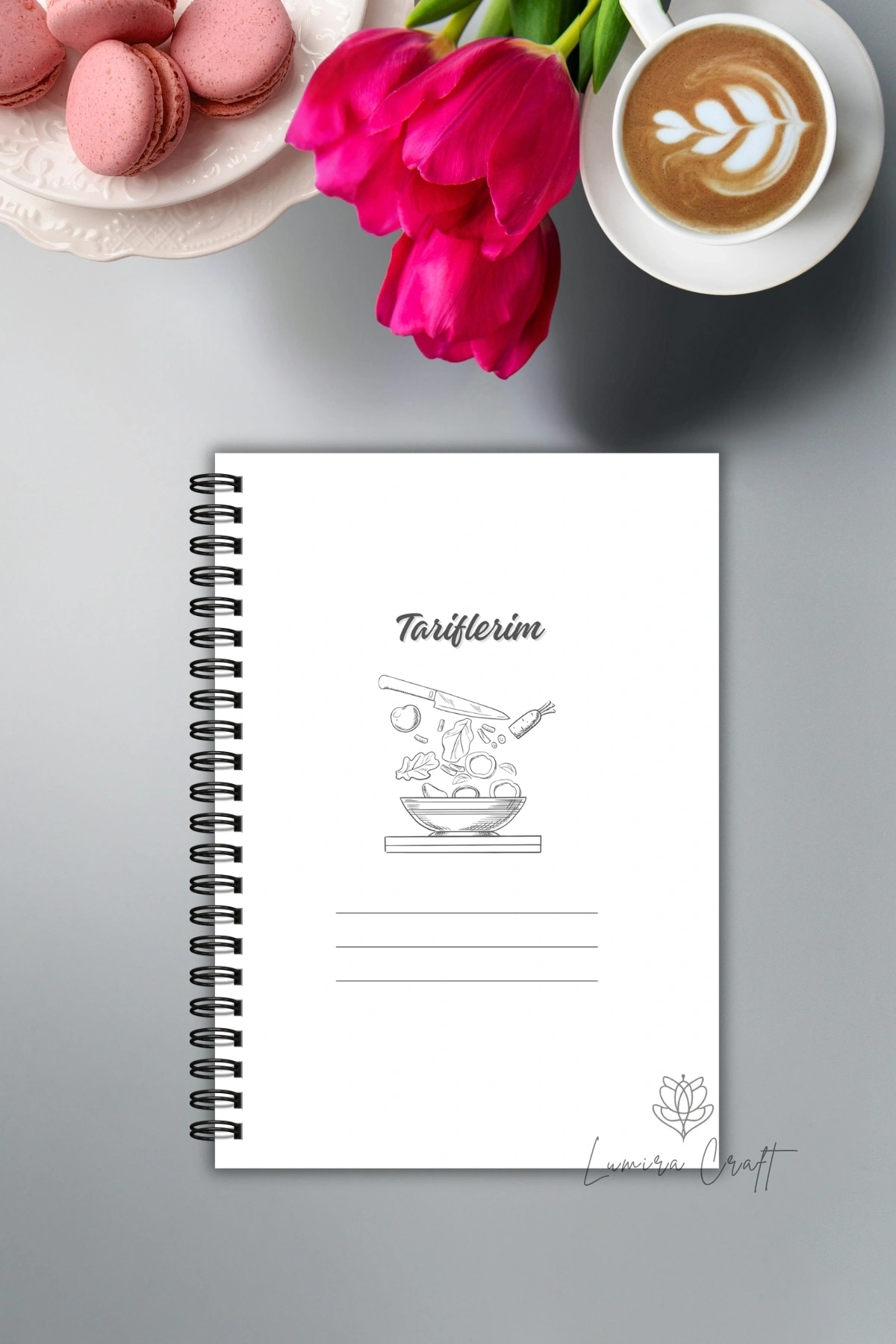 Vintage Tasarım Yemek Tarif Defteri, Şef Defteri, Tel Spiralli A5, Not Defteri, Elegant Recipe Book