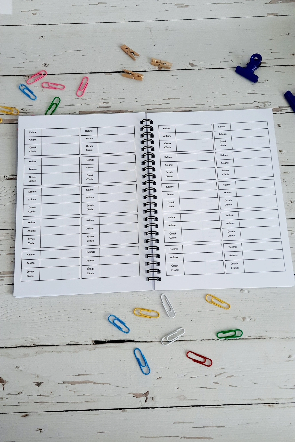 İngilizce Kelime Öğrenme ve Yazma Defteri / A-5 Telli Defter / A-1 / A-2- 250 Örnek Kelime