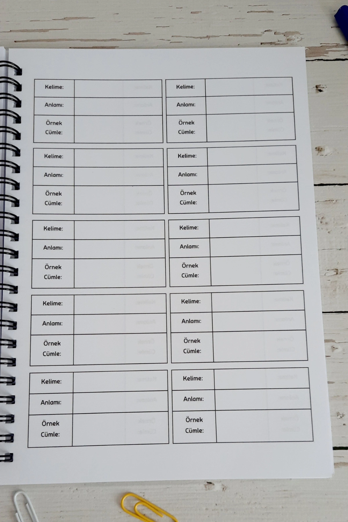 İngilizce Kelime Öğrenme ve Yazma Defteri / A-5 Telli Defter / A-1 / A-2- 250 Örnek Kelime