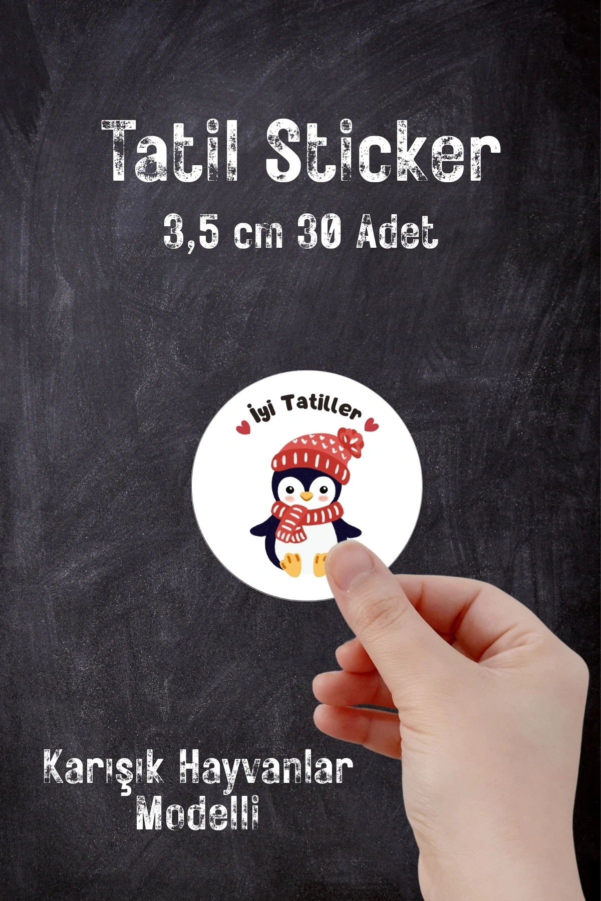 İyi Tatiller - Hayvanlar Tema Etiket, 30 Adet 3,5 cm, Karne, Mezuniyet, Hediye Sticker, Öğretmen