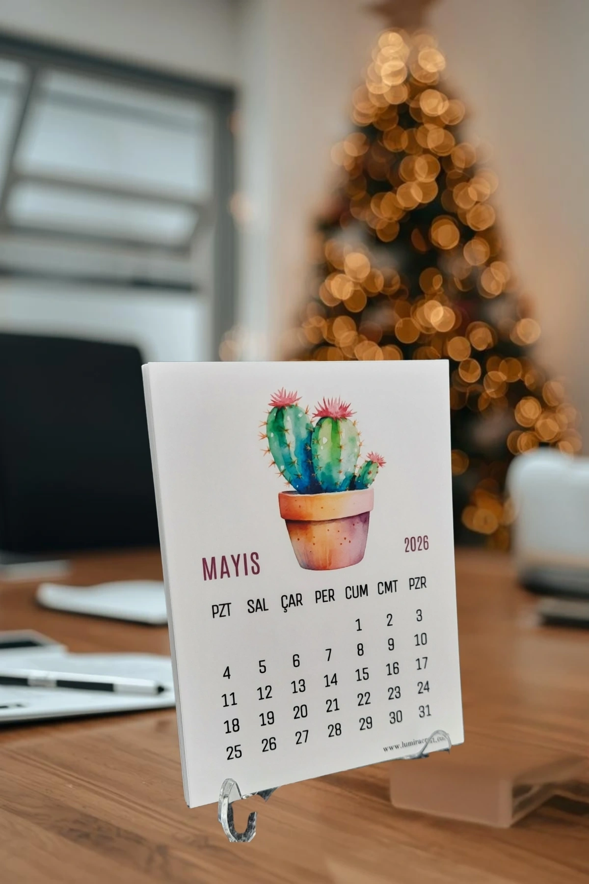 Kaktüs Temalı Standlı Mini Masa Üstü Takvimi 2026 Yılı