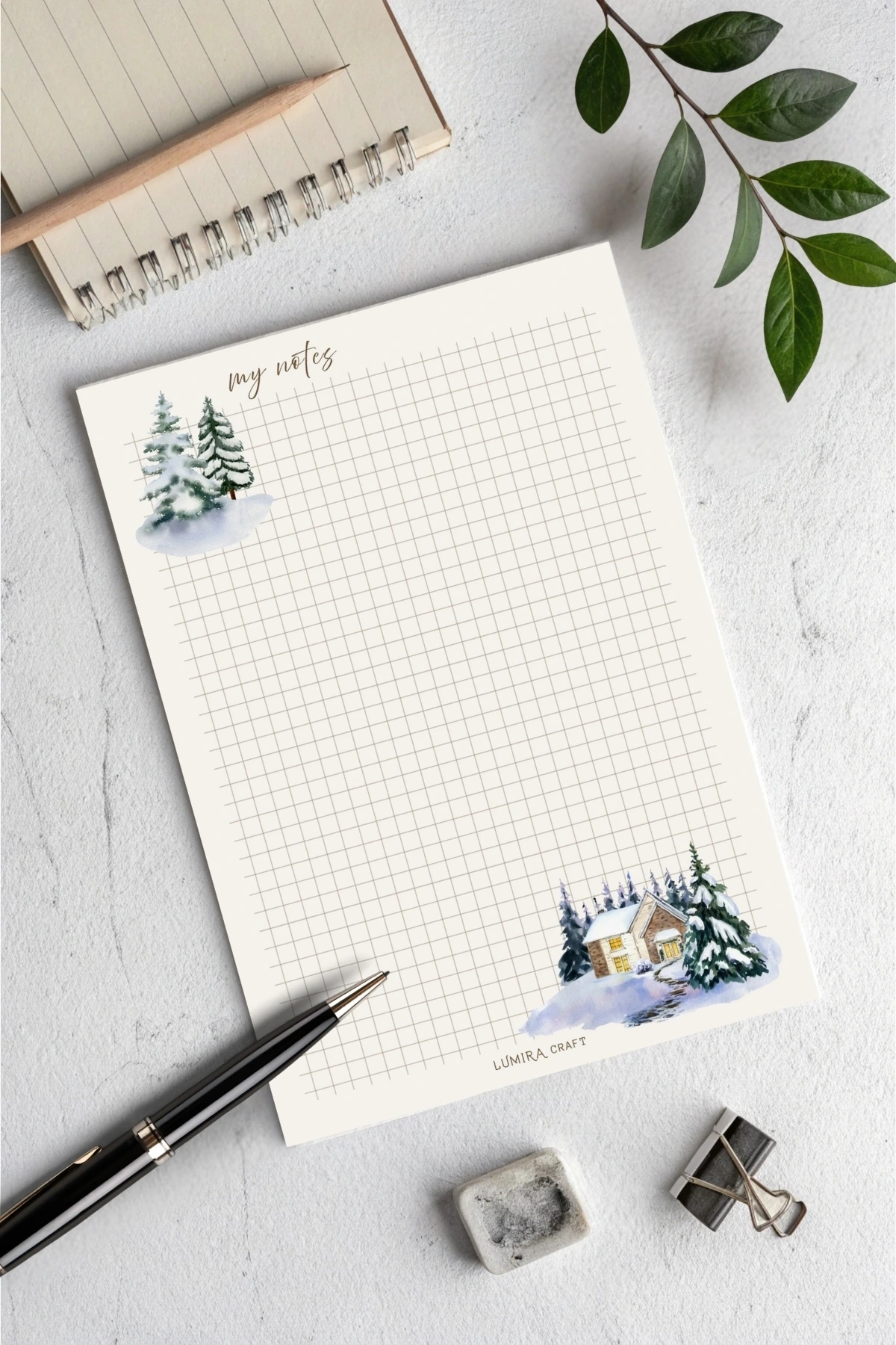 Kareli Yılbaşı Karlı Orman, A5 Notepad, Memopad, Bloknot, Not Defteri, Okul Defteri, Check List