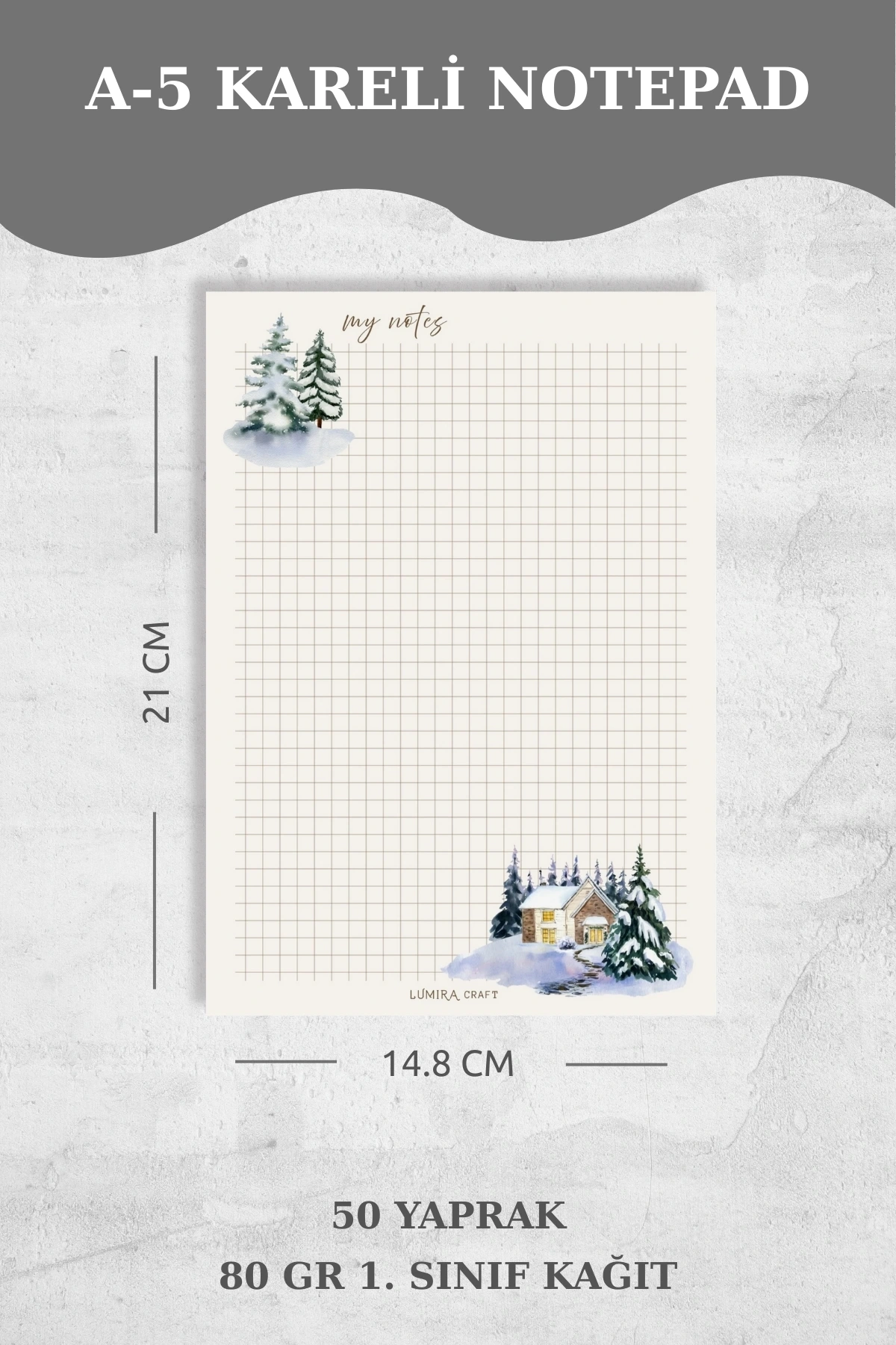 Kareli Yılbaşı Karlı Orman, A5 Notepad, Memopad, Bloknot, Not Defteri, Okul Defteri, Check List