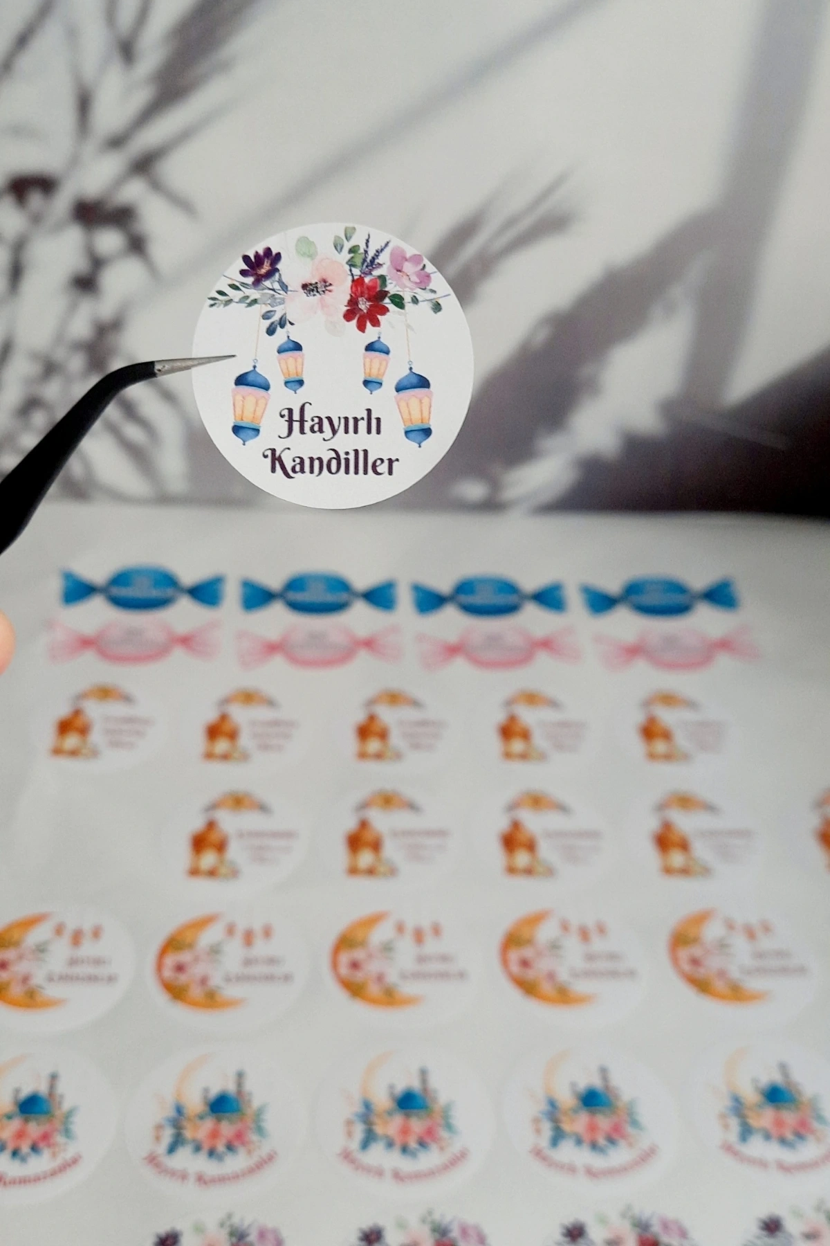 Karışık Renkli Hayırlı Kandiller Etiketi Hediye Paketi Süsü 3,5 cm, 30 Adet