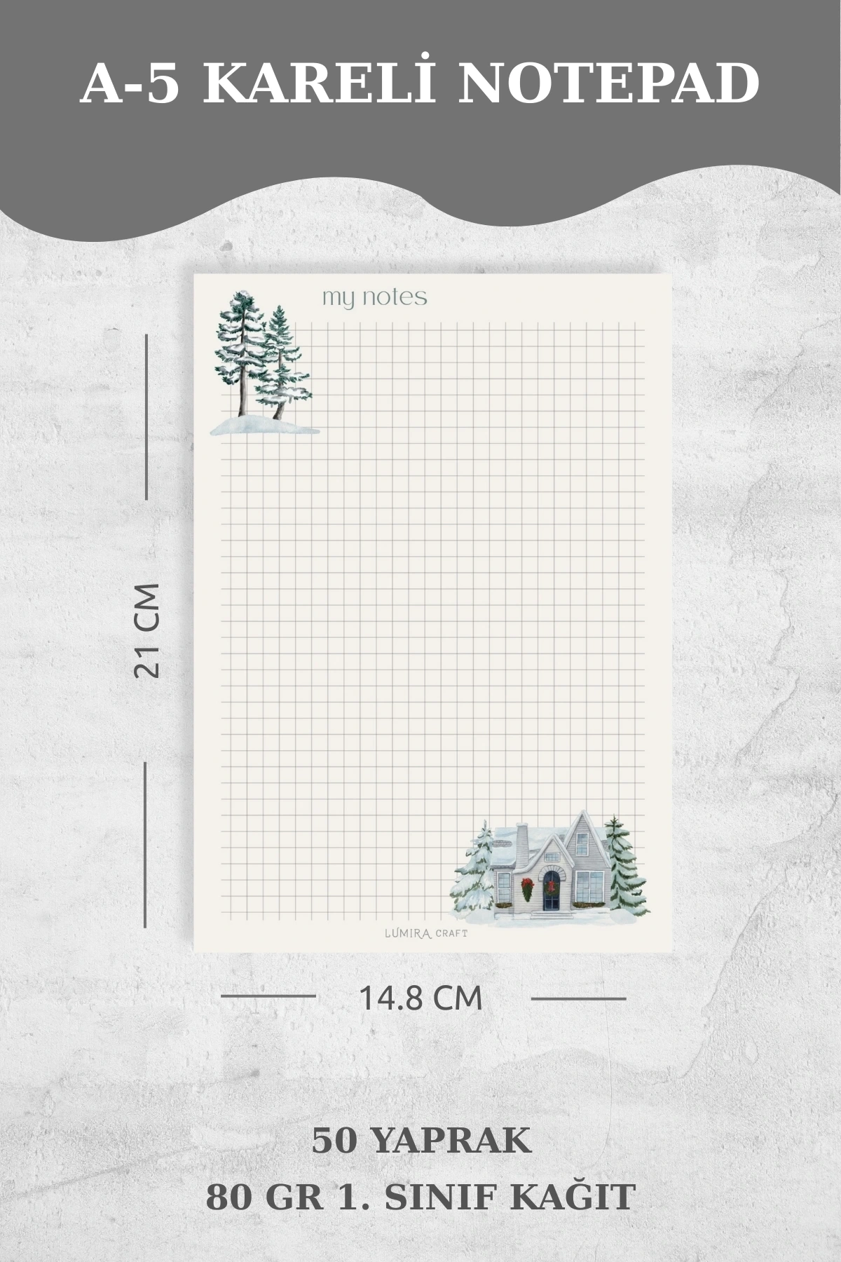 Karlı Orman Kareli Yılbaşı, A5 Notepad, Memopad, Bloknot, Not Defteri, Okul Defteri, Check List