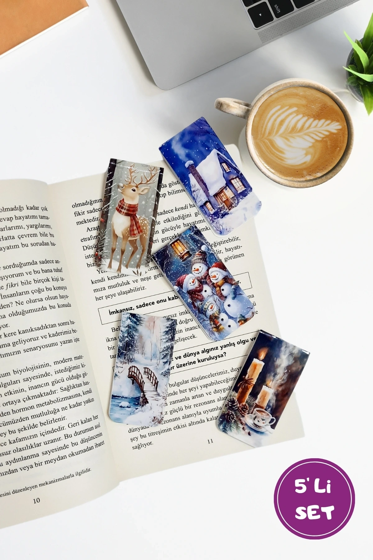 Kış Kar Orman Doğa Mıknatıslı Kitap Ayracı Magnetic Bookmark / 5 Li Set