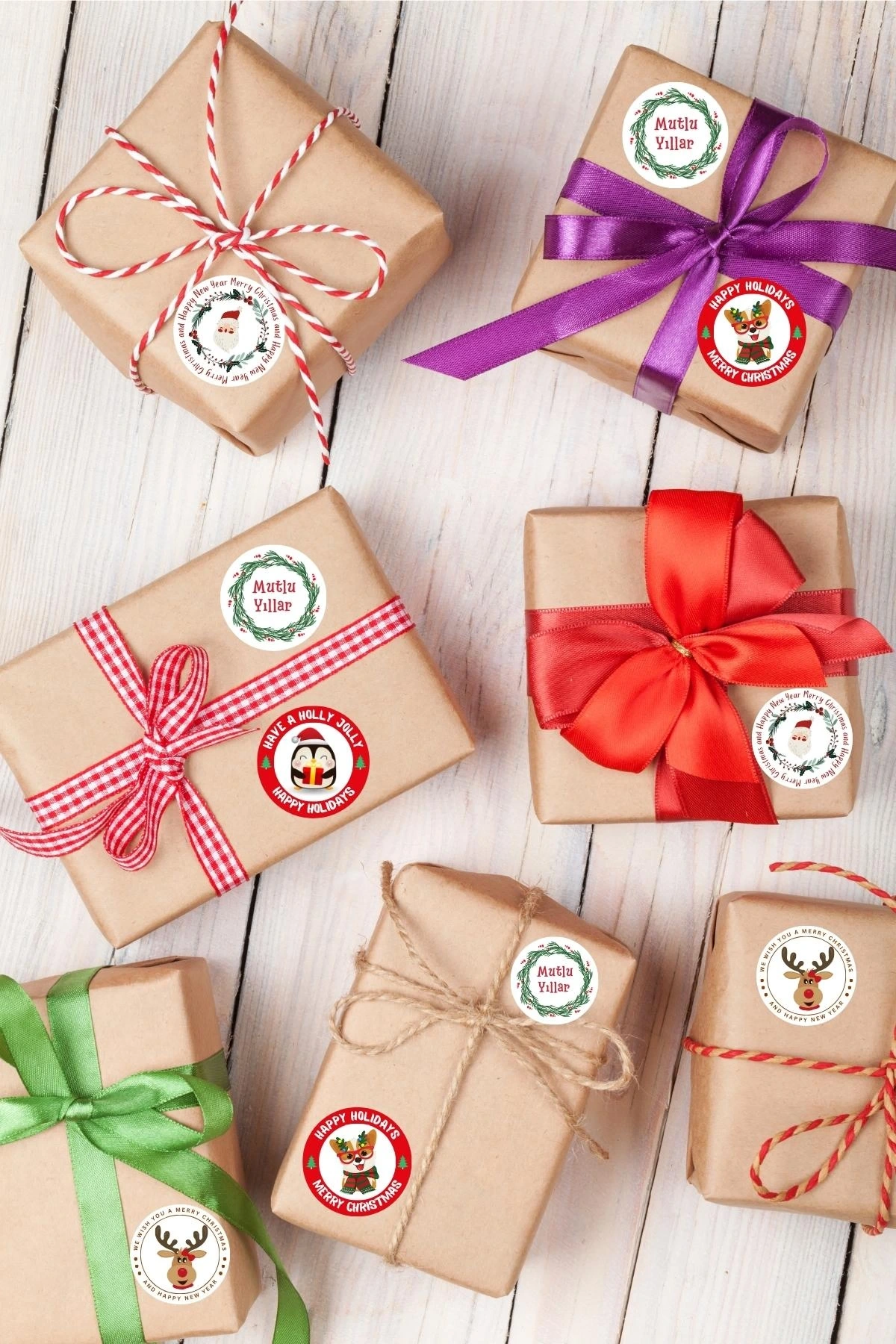 Mutlu Yıllar Sticker Seti - Yılbaşı Temalı Sticker 3,5 cm 30 Adet