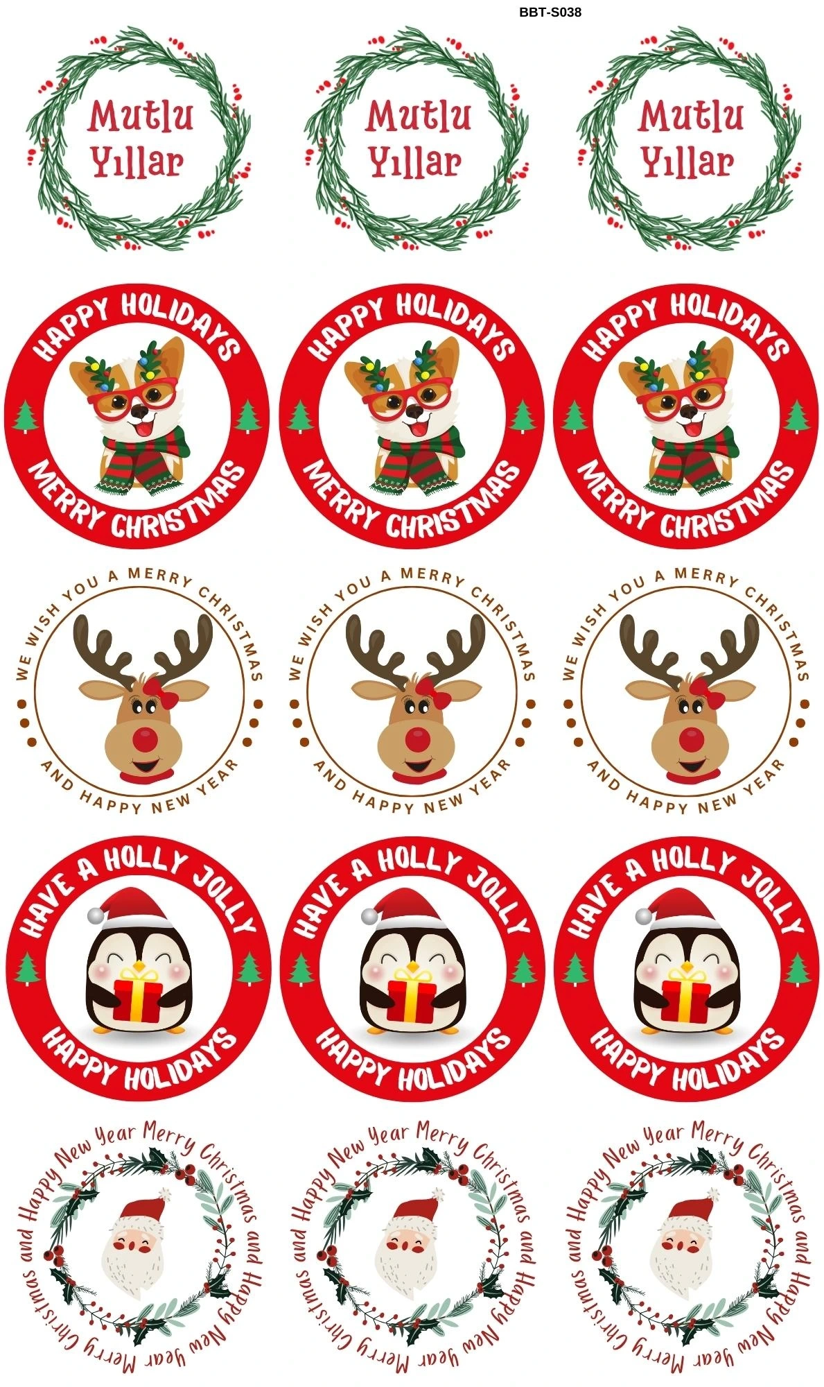 Mutlu Yıllar Sticker Seti - Yılbaşı Temalı Sticker 3,5 cm 30 Adet