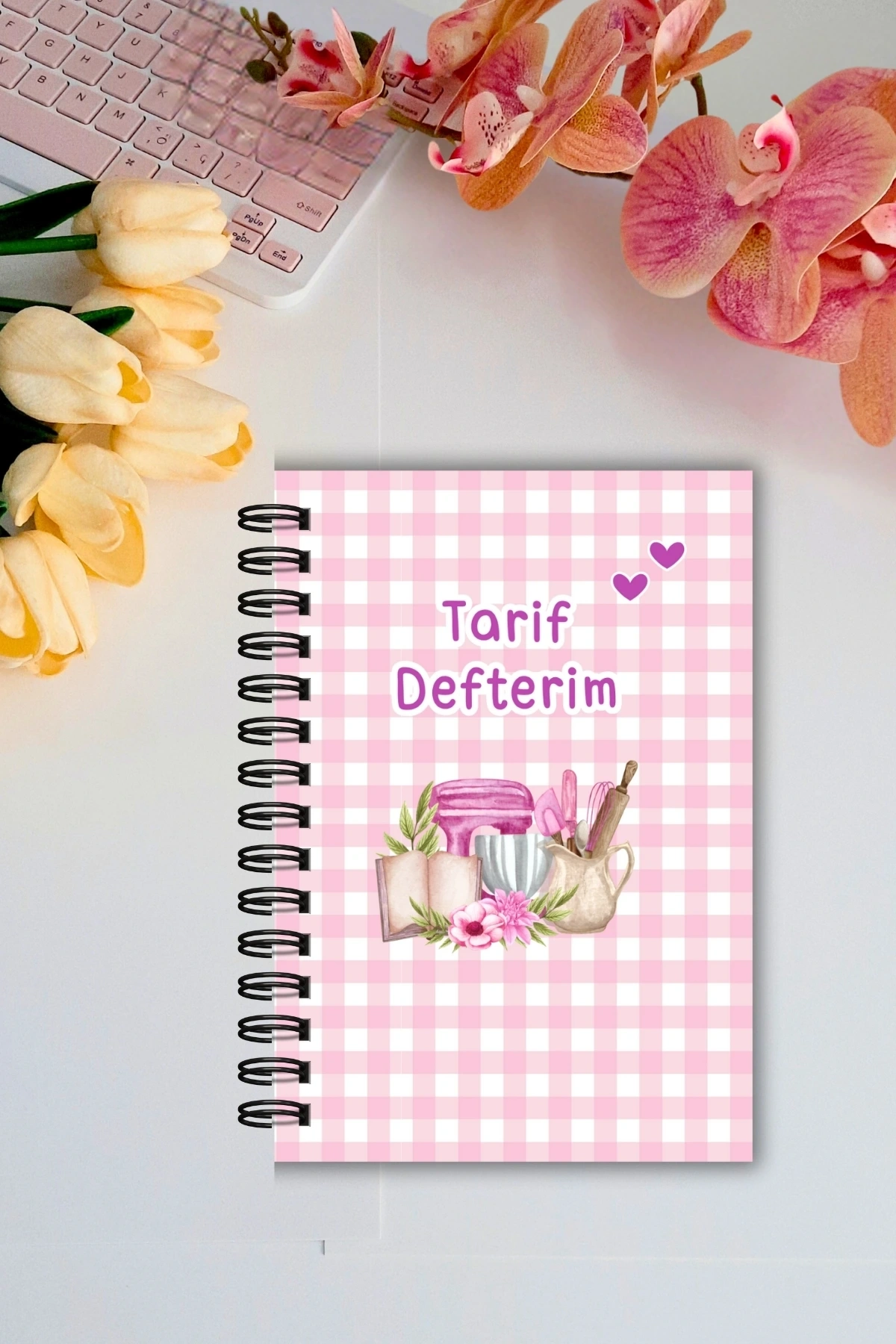 Pembe Pötikare Yemek Tarif Defteri / Tel Spiralli - 50 Yaprak-100 Sayfa / A5