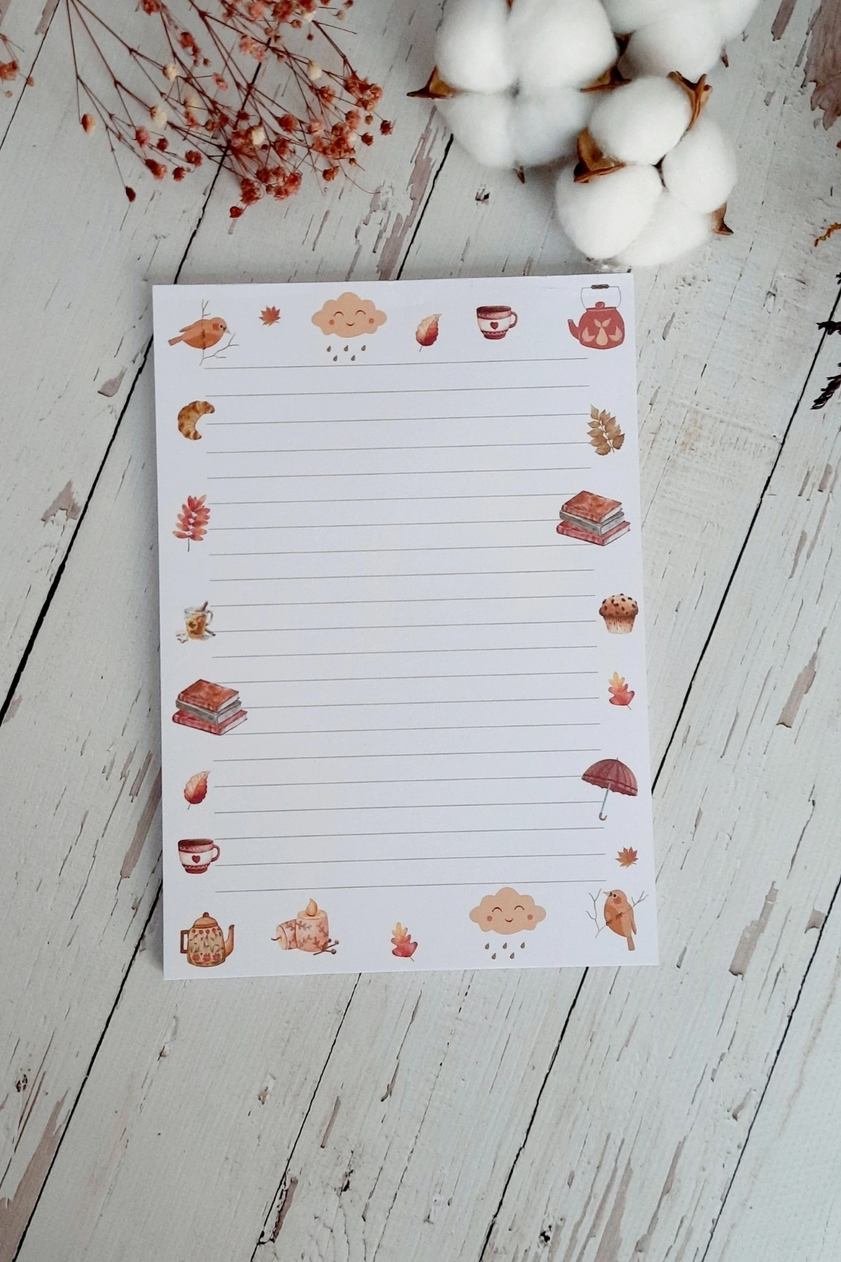 Sonbahar Kış Çizgili A5 Notepad, Memopad, Bloknot, Defter, Not Kağıdı, Not Defteri