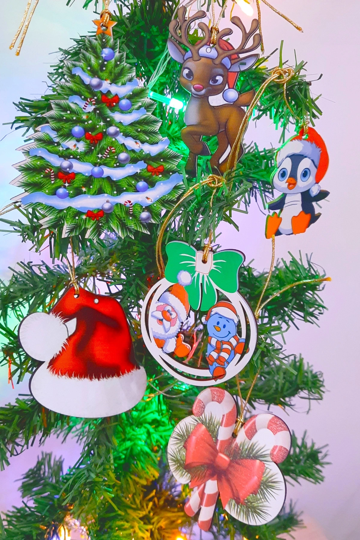 Yılbaşı Temalı Ahşap 6lı Set Ağaç Süsleri - SET 2