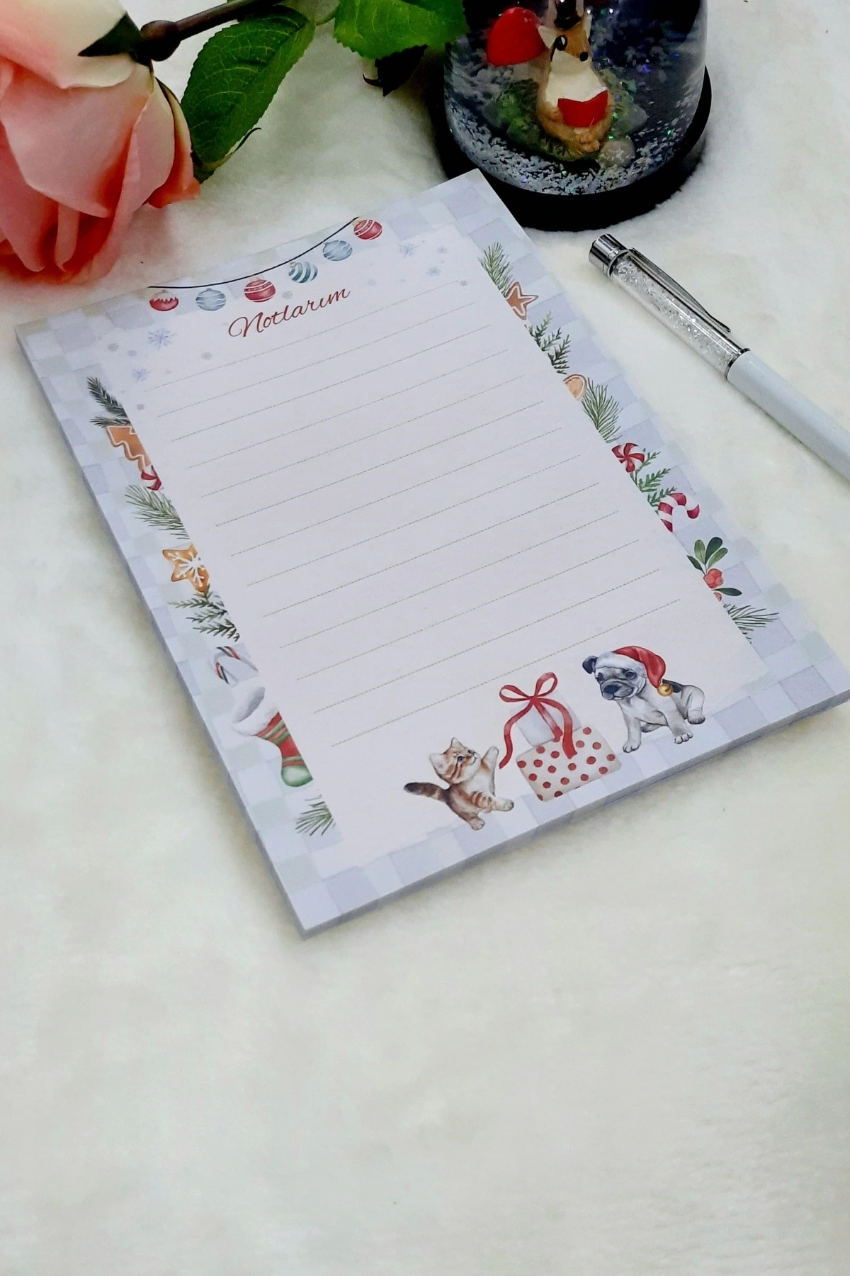 Yılbaşı Temalı Sevimli Hayvanlar A-5 Note Pad, Bloknot, Defter, Not Kağıdı, Not Defteri