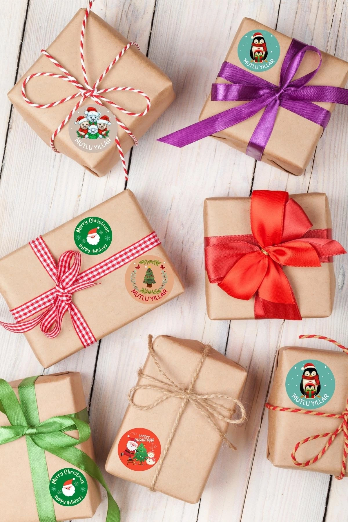 Yılbaşı Temalı Sticker Seti - Mutlu Yıllar Sticker 3,5 cm 30 Adet