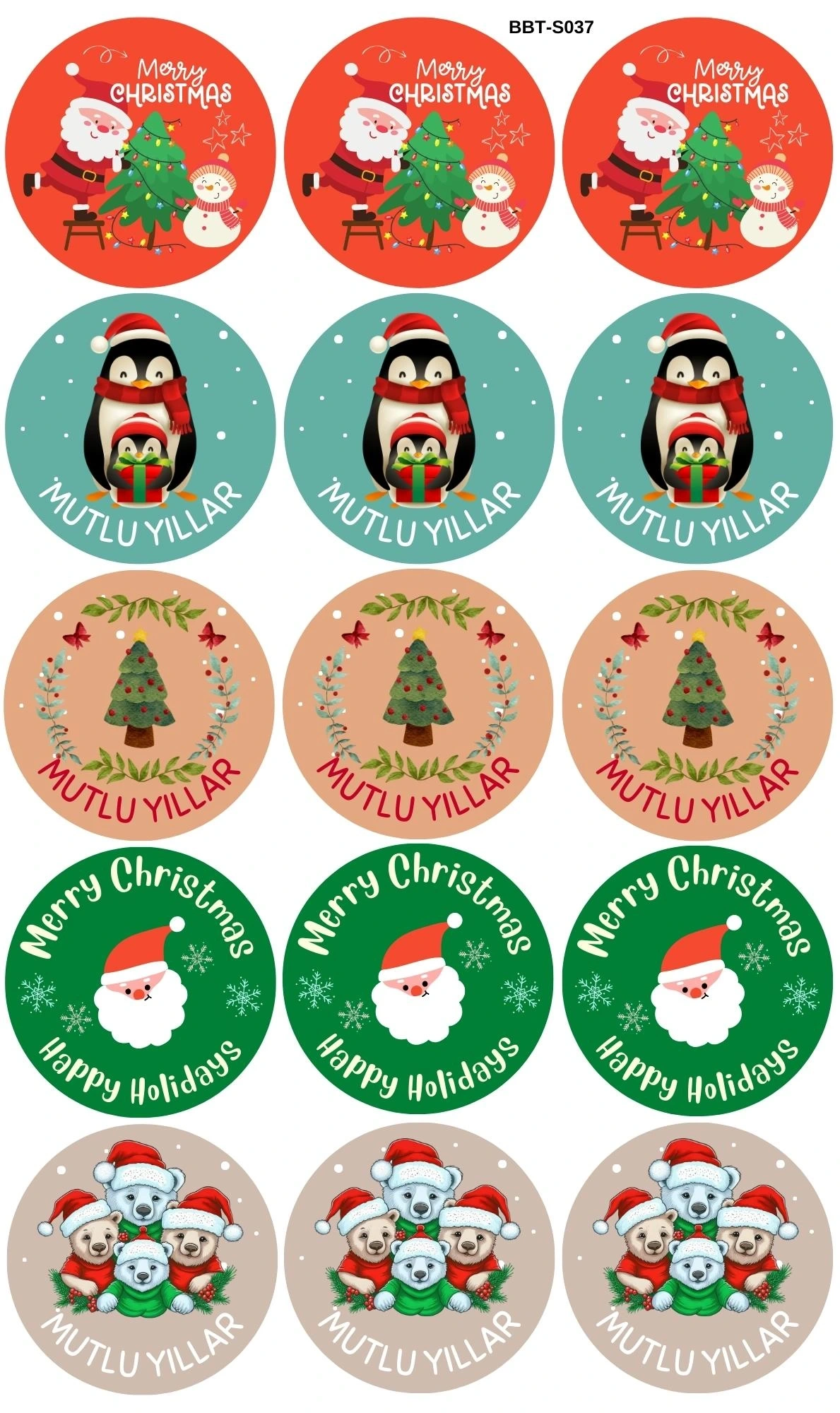 Yılbaşı Temalı Sticker Seti - Mutlu Yıllar Sticker 3,5 cm 30 Adet