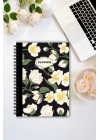 Beyaz Çiçekli, A5-Günlük Planlayıcı , Daily Planner, To Do List-Konsept Not Defteri, Notepad