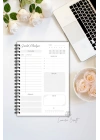 Beyaz Çiçekli, A5-Günlük Planlayıcı , Daily Planner, To Do List-Konsept Not Defteri, Notepad