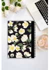 Beyaz Çiçekli, A5-Günlük Planlayıcı , Daily Planner, To Do List-Konsept Not Defteri, Notepad