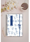 Mavi Çiçek ve Kurdele, A5-Günlük Planlayıcı , Daily Planner, To Do List-Konsept Not Defteri, Notepad
