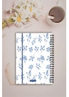 Mavi Çiçek ve Kurdele, A5-Günlük Planlayıcı , Daily Planner, To Do List-Konsept Not Defteri, Notepad