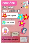 Çiçek Temalı İsme Özel 186 Adet Defter-Kalem-Kitap Etiketi
