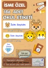 Hayvanlar Temalı İsme Özel 186 Adet Defter-Kalem-Kitap Etiketi