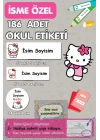 Hello Kitty Temalı İsme Özel 186 Adet Defter-Kalem-Kitap Etiketi