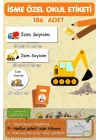 İş Makinası Temalı İsme Özel 186 Adet Defter-Kalem-Kitap Etiketi