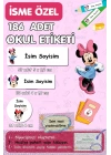 Minnie Mouse Temalı İsme Özel 186 Adet Defter-Kalem-Kitap Etiketi