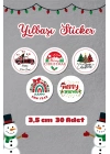 Mutlu Yıllar Sticker 3,5 cm 30 Adet Yeni Yıl Yılbaşı Christmas Sticker Hediye Paketi Etiketi