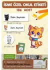 Sevimli Kedicikler Temalı İsme Özel 186 Adet Defter-Kalem-Kitap Etiketi