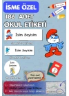Şirinler Temalı İsme Özel 186 Adet Defter-Kalem-Kitap Etiketi